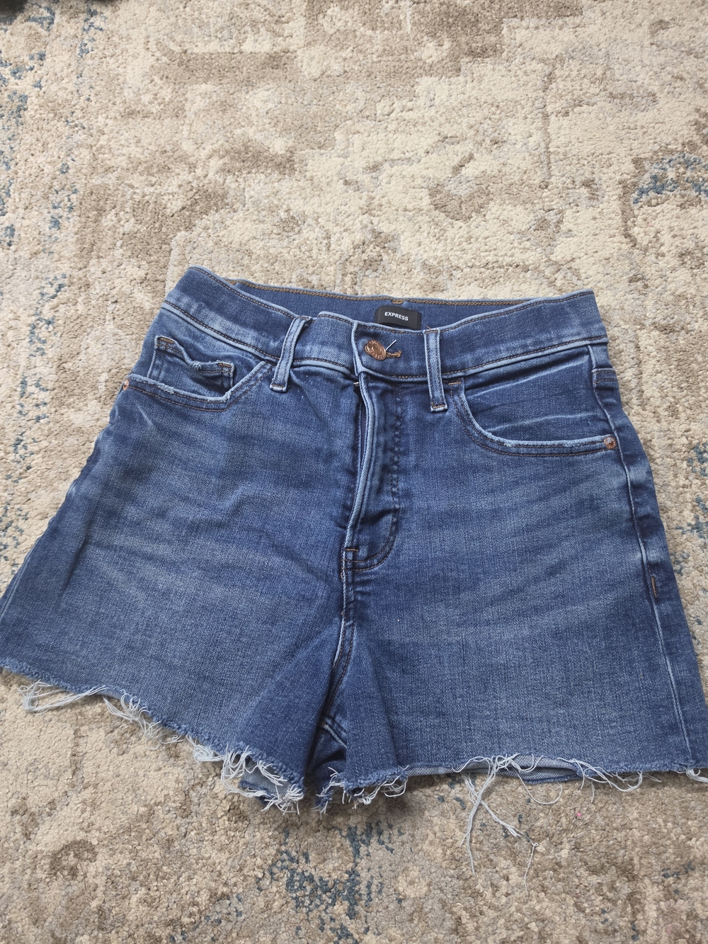 Express Women’s High Waist Shorts — Blue Denim